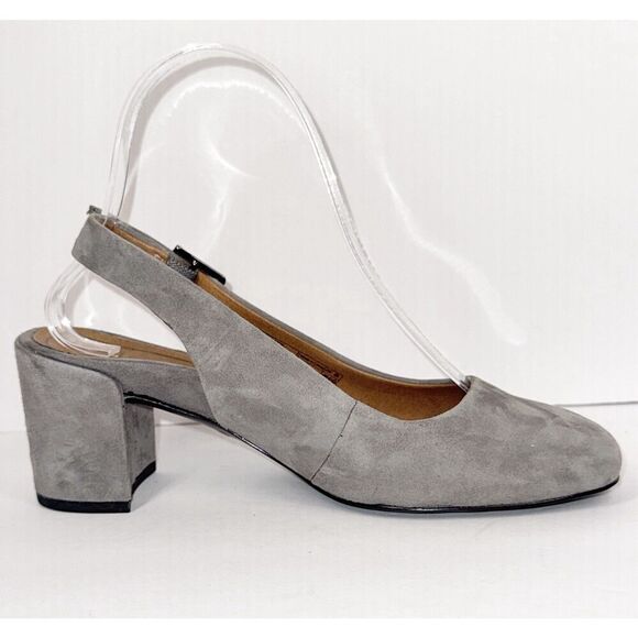 Vionic Nareen Low Block Heel Suede Leather Slingback Gray Closed Toe Office Sz 6 - Picture 9 of 15